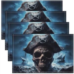 Feelyou Sugar Skull Placemats Set of 4 Nautical Decor Table Place Mats Sea Adventure Placemat for Kitchen Dining Table 18"x12" Human Gothic Skull Skeleton Indoor Outdoor Decor Table Mats