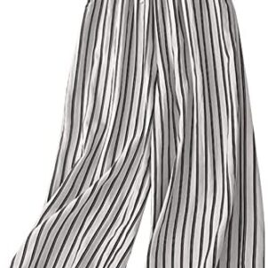 Women's Drawstring Striped Pants Wide Leg Casual Trousers Business Work Casual Pants Loose Lounge Pants with Pockets