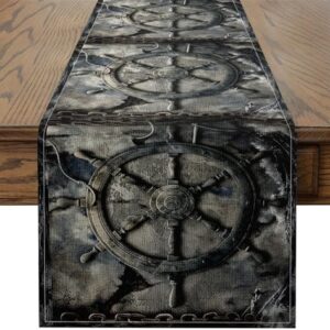 Erosebridal Gothic Ship Rudder Table Runner, Retro Map 13x72 Table Runners, Scary Ocean Chain Rectangular Runner,Pirate Theme Nautical Decor Dresser Runners,Purple
