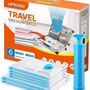 Vacuum Travel Bags for Luggage,Travel Vacuum Bags with Hand Pump,Vacuum Seal Bags for Clothing,Space Saver Vacuum Storage Bags,Travel Essentials,Clothes,Blankets,Pillows (Combo 6 Pack)