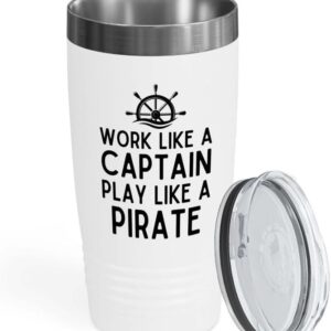 Sailor White Edition Ringneck Tumbler 20oz - Play Like A Pirate - Sailor Boating Gift Captain Navigation Marine Shipmate Deckhand Nautikal Oceanic Seafarer Naval