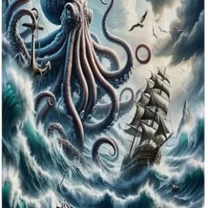 Nautical Blanket, Fantasy Sea World Adventure Kraken Octopus Monster Storm Waves and Sailors Ship, Lightweight & Warm, Perfect for Bed or Couch, Queen, Floral, 60" x 80" Teal Mauve