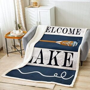 Navy White Retro Wooden Throw Blanket Nautical Lake Fleece Blanket Rustic Farmhouse Bed Blanket for Couch or Bed Camping Lover Blanket Soft Warm Lightweight for Kids Adults Women Gift(40x50 Inches)