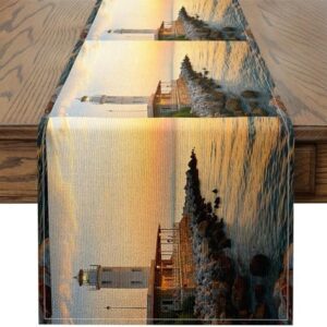 Erosebridal Lighthouse Table Runners,Ocean Sunset Dresser Runners,Nautical Theme Tabletop Decor for Home Party Decor for Teens,Ocean Sea Table Runner 13X48,Vintage Coastal Lodge Rectangular Runner