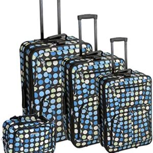 Rockland Polka Softside Upright Luggage Set with telescoping_handle, Multi/Blue Dot, 4-Piece (14/19/24/28)