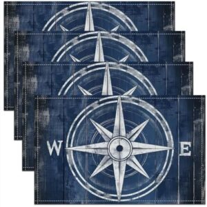 jejeloiu Nautical Table Mats Placemat 12"x18" Compass Placemats Set of 4 Vintage Ocean Decor Placemats for Dining Table Indoor Outdoor Kitchen Decor Table Place Mats