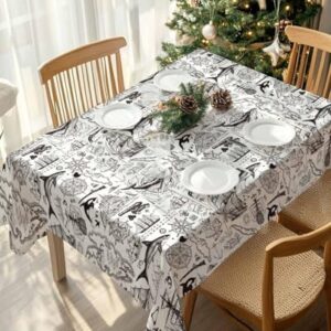 Coastal Nautical Tablecloth Waterproof Tablecloths, Vintage Compass Whale Anchor Striped Table Cloth Dining Table Cover Cloth for Kitchen Party Outdoor Tabletop Decor, Rectangle Tablecloth 60x102 In
