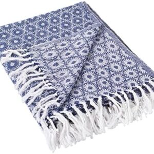 DII Rustic Farmhouse Throw Blanket with Decorative Tassels, Use for Chair, Couch, Bed, Picnic, Camping, Beach, & Just Staying Cozy at Home, 50x60, Nautical Blue