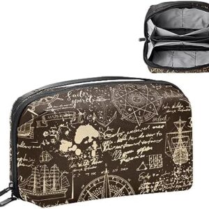 Electronics Organizer, Antique Manuscript Nautical Small Travel Cable Organizer Carrying Bag, Compact Tech Case Bag for Electronic Accessories, Cords, Charger, USB, Hard Drives