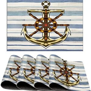 Beach Scene Ocean Theme Placemats Set of 4 Decorative PVC Place Mat for Kitchen Dining Table Nautical Beach Ocean Theme Shells Sea Animal Washable Place Mats Heat-Resistant Non-Slip Table Mats