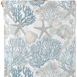 Nautical Coastal Blanket Gifts for Adults Women Girls Soft Warm Lightweight Cozy Plush Starfish Seashell Coral Beach Throw Blankets Sea Ocean for Bed Living Room Sofa Home Decor 60"x50"