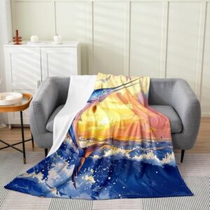Feelyou Marlin Swordfish Flannel Fleece Blanket Throw 50"x60" Ocean Flannel Fleece Blanket Nautical Fishing Plush Throw Blanket Marine Animal Blanket Bedroom Decor
