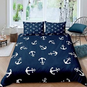Feelyou Nautical Bedding Set Ocean Anchor Decor Duvet Cover Sailor Pirate Captain Comforter Cover Sea Adventure Bedspread Cover for Kids Boys Bedroom Collection 3Pcs Full Size,Navy Blue…