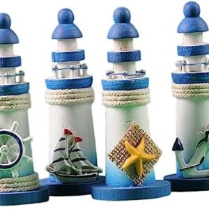 GARVALON 4pcs Mini Lighthouse The Office Sign Lighthouse Ornaments Rustic Home Decor Lighthouse Cake Decorations Beach Figurines Nautical Lighthouse Decor Lighthouse Table Wooden