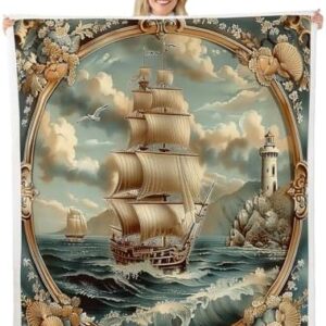 Manfei Sailboat Kids Throw Blanket Nautical Theme Fuzzy Blanket for Boys Girls Adults Room Decor, Ocean Sailing Blanket for Bed Couch Sofa, Soft and Breathable Fleece Blanket(30 x 40 Inches)