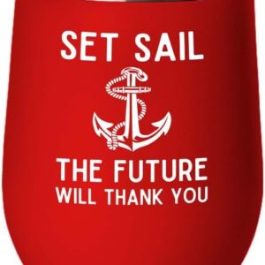 Sailor Red Edition Wine Tumbler 12oz - Set Sail The Future - Sailor Boating Gift Captain Navigation Marine Shipmate Deckhand Nautikal Oceanic Seafarer Naval