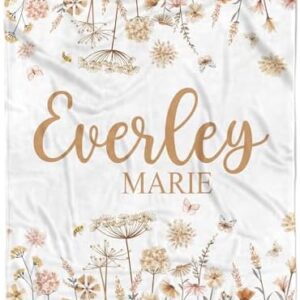 Personalized Wildflower Baby Blankets - Customized Baby Gifts with Name for Girls - Soft, Lightweight & Giftable (Wildflower TM42)