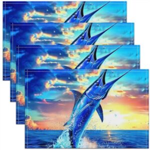 Feelyou Marlin Swordfish Table Place Mats 18"x12" Ocean Fish Placemat Kitchen Dining Table Nautical Fishing Hunting Nature Marine Animal Washable Fabric Decoration Table Mats Placemat Blue Table Mats