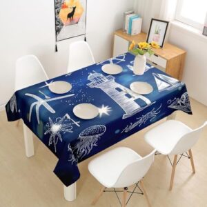 Nautical Table Clothes Vintage Lighthouse Table Cover 55"x55",Retro Sailboat Tablecloths Starfish Jellyfish Table Accessories,Ocean Theme Sketch Boat Dining Room Kitchen Decor