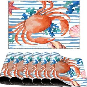 Beach Scene Ocean Theme Placemats for Dining Table, Nautical Beach Ocean Theme Shells Sea Animal Heat Resistant Place Mats, Washable PVC Table Mats, Non-Slip Stain Resistant Table Placemats