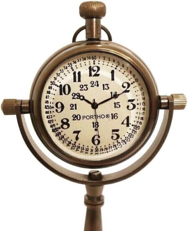Vintage Brass Desk Table Clock, Nautical Antique Design - Image 4