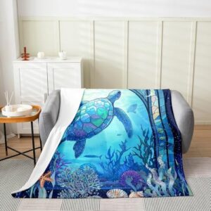 Feelyou Sea Turtle All Season Bed Blanket Boys Girls 40"x50" Reptile Tortoise Plush Throw Blanket for Kids Women Men Ultra Soft Ocean Flannel Fleece Blanket Coastal Blanket Room Decor Nautical Beach