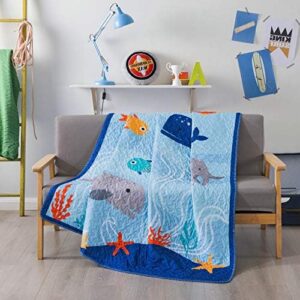 Soul & Lane Ocean Explorer Lap Quilt - 50" x 60", Kids Ocean Themed Quilted Throw with Whales and Sea Life, Lightweight Nautical Blanket for Boys and Girls