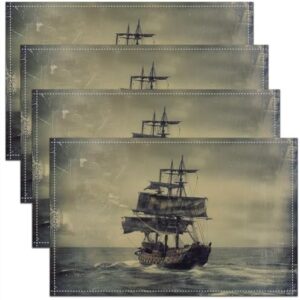 Feelyou Sailboat Printed Table Place Mats Set Nautical Placemats Set of 4 Ocean Themed Placemat for Kitchen Dining Table Decor Indoor Outdoor for Women Men Sea Adventure 18"x12"