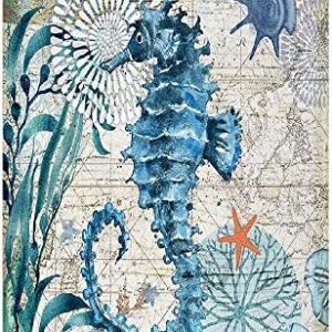 Seahorse Flannel Blanket, Nautical Blue map of Coastal Life Sailing on The sea, Suitable for Home, Office, Wedding, Gift, Outdoor, Camping, 60" x 90"
