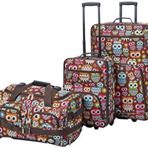 Rockland Vara Softside 3-Piece Upright Luggage Set,Expandable, Owl, 20 inch,22 inch,28 inch