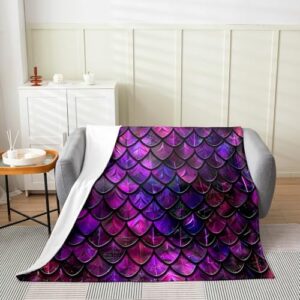 Erosebridal Purple Scales Blanket,Ocean Nautical Mermaid Scales Throw Blanket,Fish Scales Sealife Fleece Blanket,Bohemian Aesthetics Fuzzy Blanket Throw 50X60