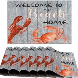 Beach Scene Ocean Theme Placemats Set of 6 Decorative PVC Place Mat for Kitchen Dining Table Nautical Beach Ocean Theme Shells Sea Animal Washable Place Mats Heat-Resistant Non-Slip Table Mats