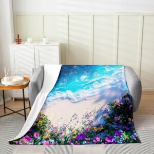 Feelyou Ocean Plush Throw Blanket 40"x50" Beach Theme Flannel Fleece Blanket for Kids Teens Adults Coastal Nautical Blanket All Season Blanket Hawaiian Beach Blanket