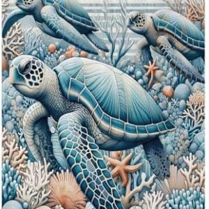 Turtle Oversized Plush Blanket, Underwater Corals and Loggerheads Sea Animals on Stripes Nautical Marine, Ultra Soft and Comfortable Micro-Fleece Blanket for Sofa or Bedroom, 40" x 50" Salmon and