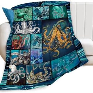 Ocean Octopus Blanket Soft Octopus Flannel Fleece Blanket Cozy Warm Nautical Octopus Decor Bedding Plush Throw Blanket Octopus Gifts for Lover Girls Boys Kids Women Adults Bed Travel 40"x50"