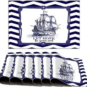 Beach Scene Ocean Theme Placemats Set of 6 Decorative PVC Place Mat for Kitchen Dining Table Nautical Beach Ocean Theme Shells Sea Animal Washable Place Mats Heat-Resistant Non-Slip Table Mats