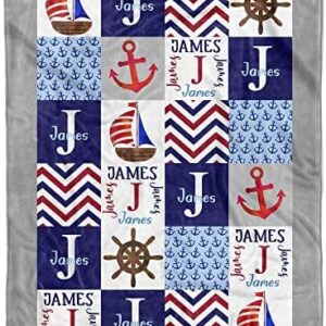 MDPrints Nautical Personalized Baby Blankets for Boys, Custom Baby Blanket, Customized Baby Boy Gifts with Name, Newborn Gift (Nautical HA76)