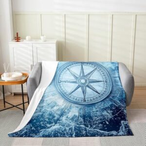 jejeloiu Nautical Fuzzy Blanket Throw 50"x60" Compass Sailboat Printed Flannel Fleece Throw Blanket for Sofa Couch Sea Adventure Decor All Season Bed Blanket Home Decor Plush Blanket