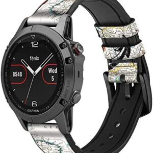 CA0216 Nautical Chart Leather & Silicone Smart Watch Band Strap for Garmin Approach S40, Forerunner 245/245/645/645, Venu Vivoactive Vivomove Size (20mm)