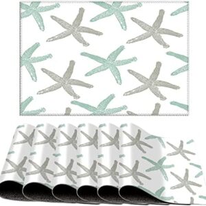 Beach Scene Ocean Theme Placemats for Dining Table, Nautical Beach Ocean Theme Shells Sea Animal Heat Resistant Place Mats, Washable PVC Table Mats, Non-Slip Stain Resistant Table Placemats