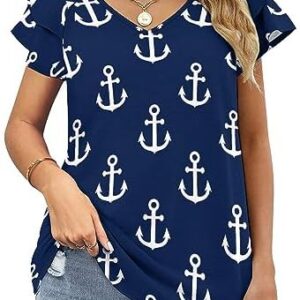 Women's Summer Boho Shirt Top Ruffle Short Sleeve V Neck Floral 2023 Casual Blouses Shirts Tops