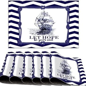 Beach Scene Ocean Theme Placemats for Dining Table, Nautical Beach Ocean Theme Shells Sea Animal Heat Resistant Place Mats, Washable PVC Table Mats, Non-Slip Stain Resistant Table Placemats