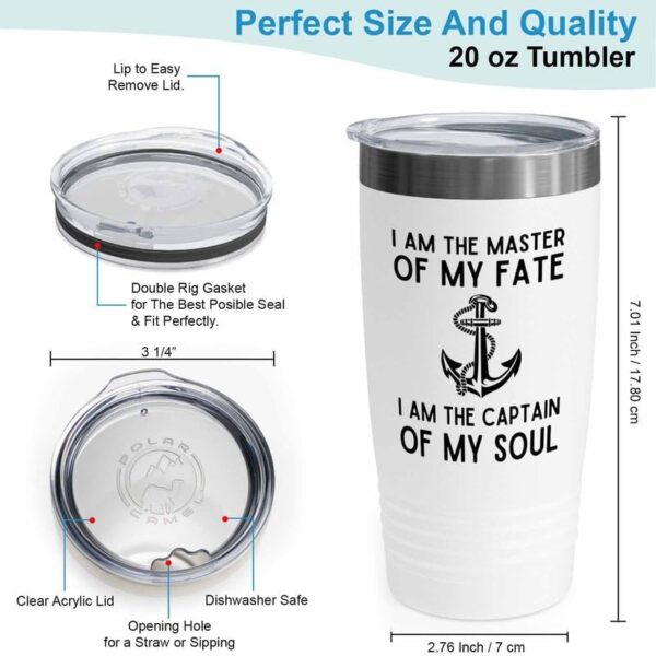 Sailor White Edition Ringneck Tumbler 20oz - The Captain of My Soul - Sailor Boating Gift Captain Navigation Marine Shipmate Deckhand Nautikal Oceanic Seafarer Naval - Image 3