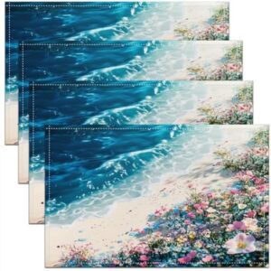 Feelyou Ocean Placemat for Kitchen Dining Table Decor Indoor Outdoor 18"x12" Coastal Nautical Placemats Set of 4 Beach Theme Table Place Mats Set Hawaiian Beach