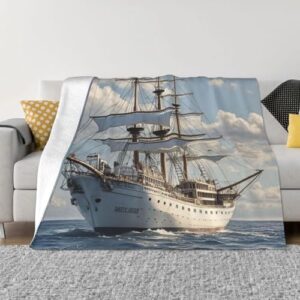 Ultra-Soft Micro Fleece Blanket Vintage Nautical White Ship Throw Blanket Soft Plush Throw for Living Room Warm Lightweight Blankets Cozy Decorative Throws for Sofa Couch 40"x30"