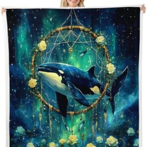Erosebridal Killer Whale Blanket Dreamcatcher Throw Blanket 60"x80",Boho Floral Rose Polar Lights Fleece Blanket Nautical Sea Animals Bed Blanket,Exotic Bohemian Decor for Sofa Couch Travel Camping
