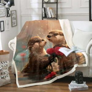 Erosebridal Otter Blanket Red Rose Flowers Throw Blanket 40"x50",Ocean Coastal Fleece Blanket Nautical Sea Animal Bed Blanket for Sofa Couch Travel Camping Bed Chair