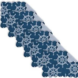 C&F Home Maritime 13" X 19" Placemat Set of 6 Quilted Reversible Cotton Nautical Coastal Ship Wheel Table Mat Rectangular Placemat Set of 6 Blue