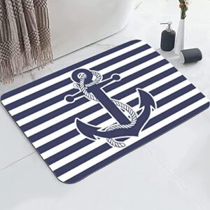 Nautical Anchor Bathroom Mat, Non-Slip Super Absorption Bath Carpet with Rubber Backing, Fit Under Bathroom Doormat Floor Rugs for Shower Buthtub Sink, 17"x24"