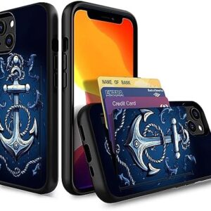 for iPhone 15 Case,Wallet Case Hidden Card Slot Holder Shockproof TPU and PC Dual Layer Protective Case Cover for iPhone 15 6.1 Inch 2023,Retro Nautical Anchor